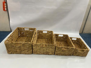 Juego de 4 Cestas de Almacenamiento Rectangulares Multifuncionales de Jacinto de Agua de Color Natural Ecológico con Marco de Hierro y Asas con Orificios - Product Image 5