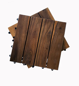 Carreaux de terrasse à emboîtement Carreaux de patio en bois d'acacia Carrelages de sol pour la finition intérieure et extérieure Teck doré 300x300mm - Product Image 1