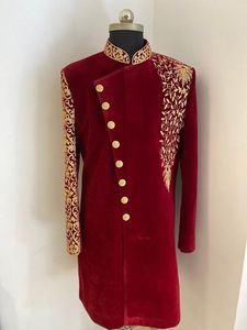 NEW--LATEST & STYLISH EMBROIDERY on MAROON SHERWANI DRESS & ALSO MATCHING SHOE WITH DRESS for PARTY-WEAR/WEDDING @ 2023 - Product Image 2
