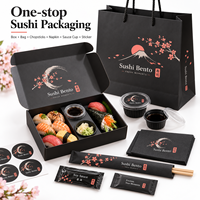 Boîte alimentaire pliable personnalisée, boîte à sushi écologique, emballage à emporter, boîte à emporter avec plateau porte-sauce, boîtes en papier alimentaire