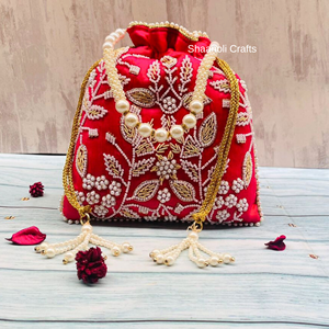 Tradicional perla Floral bordado terciopelo lujo Potli bolsos boda pesado cordón bolsos muñeca noche embragues para mujer - Product Image 1