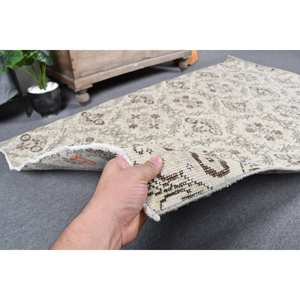 Tapis turc Vintage 4x6,7 pieds Beige marron fait à la main en laine grande surface Patchwork Design pour chambre d'adolescent Rectangle couloir Latex soutenu - Product Image 3