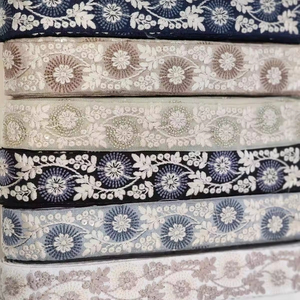 New Designs Manufacturer Customized <b>Gold</b> Lace Trim 3D Flower Embroidery Trimming Lace Lace With Beads - Product Image 1