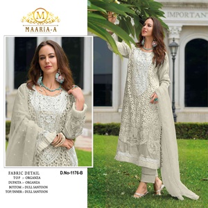 Naylon organza ที่ทันสมัยพร้อมชุดปักลายชุด salwar อินเดียส่งออกและผู้จัดจำหน่ายในอัตราที่ต่ำที่สุด - Product Image 4