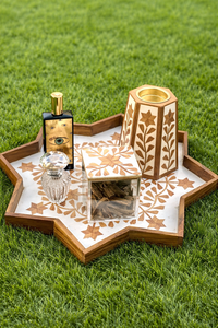 Ensemble de brûleur à encens Bakhoor en bois d'acacia incrusté de style calligraphie sophistiqué, écologique, design religieux, pour la maison - Product Image 2