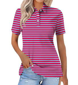 Nouveautés Chemises décontractées pour femmes à manches courtes en tissu tricoté imprimé numérique, séchage rapide, respirantes, anti-boulochage, 100% coton - Product Image 3