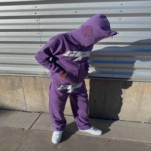 Người Đàn Ông Của Nặng 470 GSM Đầy Đủ Zip Hoodie & Baggy Sweatpants Set 100% Cotton Puff <span class=keywords><strong>In</strong></span> Logo Boxy Phù Hợp Với Số Lượng Lớn Mua Có Sẵn - Product Image 4