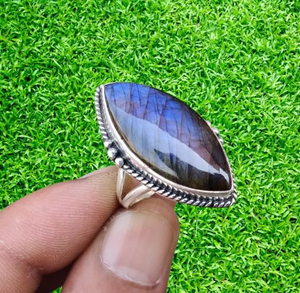 Bisel de piedras preciosas con forma de marquesa de labradorita Natural de Plata de Ley 925 para bodas o fiestas - Product Image 1