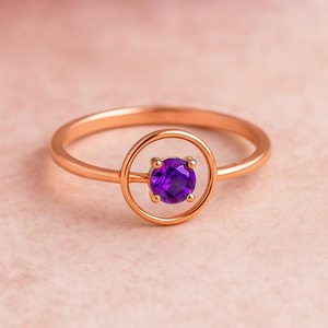 Anillo de amatista púrpura de Plata de Ley 925, joyería de Halo moderna, anillo redondo de piedra natal de febrero de 8mm, regalo minimalista fino para mujer - Product Image 6