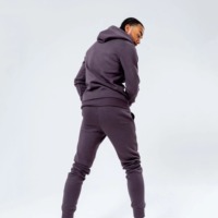 Ensemble de survêtement pour homme en coton 100% pour l'hiver, ensemble de jogging personnalisé avec pantalon de survêtement et sweat-shirt, couleur unie, doublure en polaire, design 2 en 1