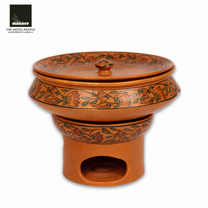 Juego de Chaffer Lagan de cerámica pintada con terracota, calentador de alimentos resistente al calor de 5L con tapa y soporte para banquetes, hoteles y catering de bodas - Product Image 1