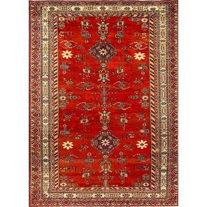 พรมขนสัตว์ถักมือขนาดใหญ่ลายเมดัลเลียนสีแดงส้ม รูปทรงสี่เหลี่ยมผืนผ้า สำหรับตกแต่งบ้าน-Paem-499 สำหรับทางเข้าบ้าน/โถงทางเดิน ขนาด 9x12 นิ้ว - Product Image 1