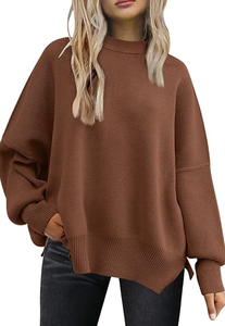FALL <b>CHRISTMAS</b> SWEATER OVERSIZED BATWING FOR <b>WOMEN</b> CREWNECK SIDE SLIT KNIT PULLOVER TOP TRENDY CASUAL HOLIDAY JUMPERS - Product Image 4