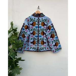 Reversible All-Season Suzani Embroidery Quilted <b>Jacket</b> for Women Cotton-Filled Varsity Style for Autumn and Winter <b>Suede</b> Coat - Product Image 3