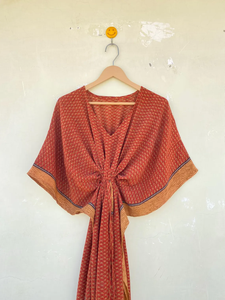 <b>Vintage</b> Red Indian Handmade Silk Kaftan for Her Lightweight and Quick Dry Perfect Gift for Summer Autumn Spring - Product Image 2