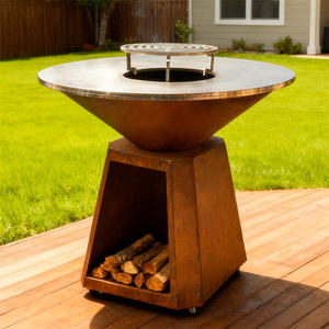 Barbecue d'extérieur en acier Corten résistant aux intempéries avec plaque de cuisson et foyer à bois à base carrée et rangement pour bois de chauffage - Product Image 5