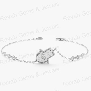 Top Selling 925 Silver Natural Moissanite Diamond Hamsa Large Hand Fatima Spiritual Good Luck Dainty Chain Gold Plated Bracelet - Product Image 5