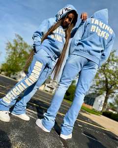 Conjunto Deportivo de 2 Piezas con Sudadera con Capucha y Pantalones Deportivos Anchos con Efecto Desgastado y Bordado Personalizado - Product Image 4