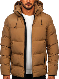 Veste en duvet à séchage rapide pour hommes marron veste à capuche confortable hiver court coupe-vent veste en duvet pour hommes - Product Image 2