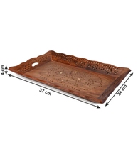 Plateau de sculpture jali en bois de Sesham avec incrustation de laiton Plateau de nourriture en bois rustique artisanat décoratif en bois pour la décoration de table
