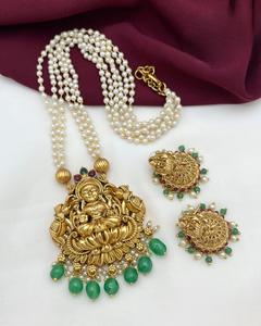 Collier temple en or antique avec boucles d'oreilles Lakshmi Kasu collier de mariée ensemble classique ensemble de bijoux grand temple ensemble d'or ensemble de mariage - Product Image 2