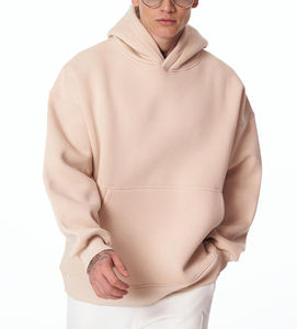Sudadera con capucha básica Beige de gran tamaño para hombre, ropa de calle urbana de algodón 100%, producto básico OEM de calidad superior, sudaderas con capucha mezcladas de algodón para hombre - Product Image 6