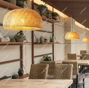 Doğal bambu Rattan dekorasyon işık avize kolye hasır gölge Modern lamba endüstriyel Bar yemek odası için LED