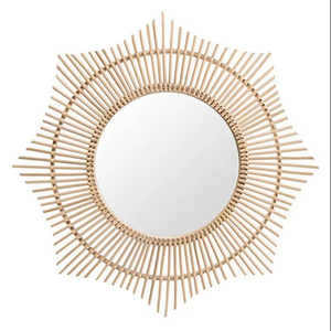 Espejo de ratán redondo moderno montado en la pared Diseño único tejido a mano para decoración del hogar Forma personalizable Color natural - Product Image 1