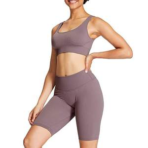 เซตบราและกางเกงขาสั้นเล่นกีฬาสำหรับผู้หญิงเซต2ชิ้นกางเกงขาสั้นเล่นโยคะลายพื้นสไตล์ใหม่ - Product Image 2