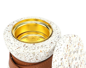 Brûleur d'encens moderne en marbre avec coupelle en métal, aromathérapie décorative avec sangle en cuir pour usage domestique au Moyen-Orient et au Golfe - Product Image 6