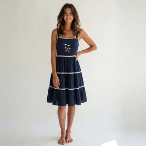 Vestido Midi de Algodón Tejido a Mano con Estampado Floral, Elegante, Informal, para Fiesta, con Tirantes Finos, Cintura Natural, Transpirable, Logotipo Personalizable, Talla XS - Product Image 1