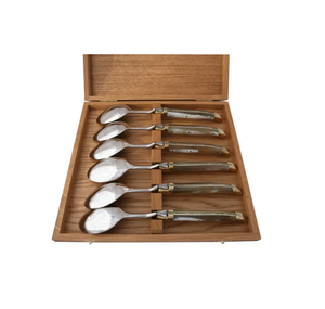 Cuillère en acier inoxydable avec poignée en corne noire, boîte d'emballage de cadeaux, cuillère à thé, café et crème glacée, vente en gros - Product Image 3