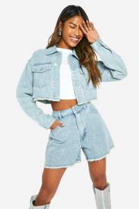 แจ็คเก็ตยีนส์ผู้หญิงทรงครอปติดกระดุม สไตล์ลำลอง ผลิตจากโรงงานโดยตรง ผ้าฝ้าย 100% ระบายอากาศได้ดี ซักได้ ใส่ได้ทุกวัน สำหรับฤดูใบไม้ผลิ/ฤดูใบไม้ร่วง - Product Image 4