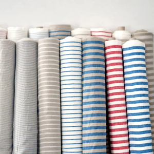 Vente en gros 100% lin tissu extra largeur 115 '' / 292cm naturel non teint rayé bio lavé lin pour canapé/robe garçons filles - Product Image 1