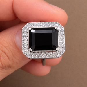 Rhaya Jewels Model 550 <b>Emerald</b> Cut Amethyst Cocktail <b>Ring</b> 925 Sterling <b>Silver</b> Rhodium Plated Pave Setting Women's Luxury - Product Image 3