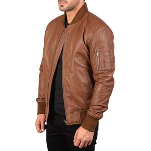 Chaquetas de Cuero Marrón Personalizadas de Primera Calidad, Chaquetas de Cuero de Motociclista, Bomber y Moda para Hombre, Chaqueta al por Mayor para Hombre - Product Image 3