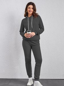 Conjuntos de chándal de lana deportivo sólido con capucha de invierno de talla grande para hombre al por mayor, conjuntos informales de manga larga personalizados - Product Image 2