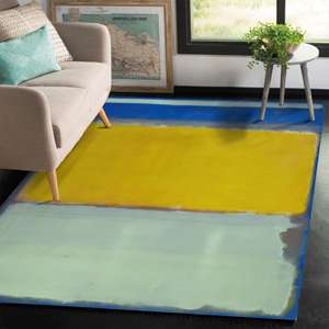 Alfombra de Lana con Diseño Abstracto Azul y Patchwork Tradicional, Ecológica, Impresa, con Base de Látex y Pelo Mediano - Product Image 2