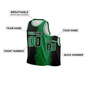Maillot de basket-ball personnalisé noir vert personnalisé imprimé équipe nom numéro Hip Hop uniforme de sport pour hommes femmes jeunes enfants - Product Image 6
