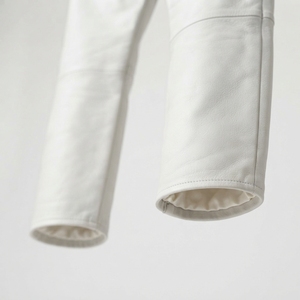 Salopette en cuir blanc pour homme, coupe droite, taille mi-haute, fermeture boutonnée, légère, style urbain - Product Image 6