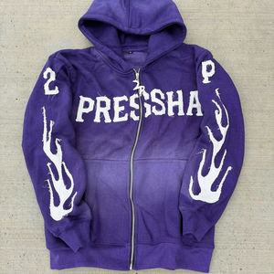 OEM Sweats à capuche vintage brodés avec appliques en éponge française poids lourd 500 g/m² lavage à l'acide soleil délavé sweat à capuche zippé - Product Image 1