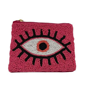 Monedero bordado con cuentas de semillas, diseño de ojos, monedero con cuentas, pequeño monedero colorido para mujeres y niñas de la India - Product Image 1