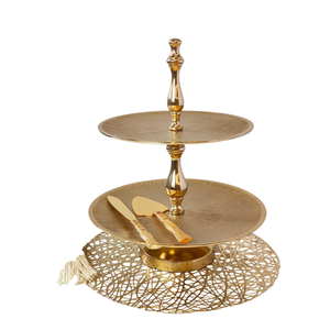 Support à gâteau vintage à 2 étages en laiton finition dorée Idéal pour les mariages, les anniversaires, les fêtes, les présentoirs décoratifs élégants pour table - Product Image 5