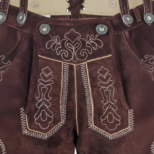 Trachten Antik Lederhosen Herren Wholesale Bavarian Oktoberfest Cowhide Suede Leather Embroidered Button Fly Breathable Mid - Product Image 2
