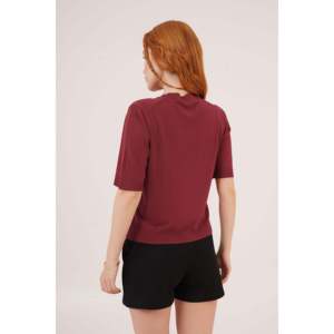 Lustrin Women's Half Sleeve Round Neck <b>Lycra</b> Thin Knit Blouse - Burgundy Viscose Fabric <b>Top</b> for Wholesale Apparel - Product Image 6