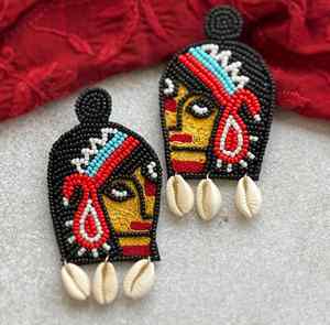 Boucles d'oreilles en tissu brodé et perles personnalisées, boucles d'oreilles multi-perles, bijoux de fête pour femmes au meilleur prix, boucles d'oreilles en perles - Product Image 3