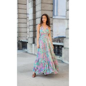 Calidad estándar Boho espalda descubierta Halter Maxi vestido Boho estilo gitano Maxi vestido - Product Image 4