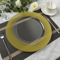 Assiettes de présentation transparentes perlées dorées de haute qualité, vaisselle de luxe pour événements, mariages, fêtes et fournitures hôtelières