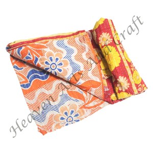 Bohemian Floral Printed Cotton Kantha Bedding Blanket Gudri <b>Throw</b> Indian Reversible Hand Stitched Heavy <b>Throw</b> Old Sari Blanket - Product Image 4