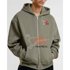 <b>Men's</b> Luxury Quality Unisex 460GSM <b>Zip</b> <b>Hoodie</b> 100% Cotton Streetwear Top Embroidered Puff High Quality Italy Zipped <b>Hoodie</b> <b>Men</b> - Product Image 3